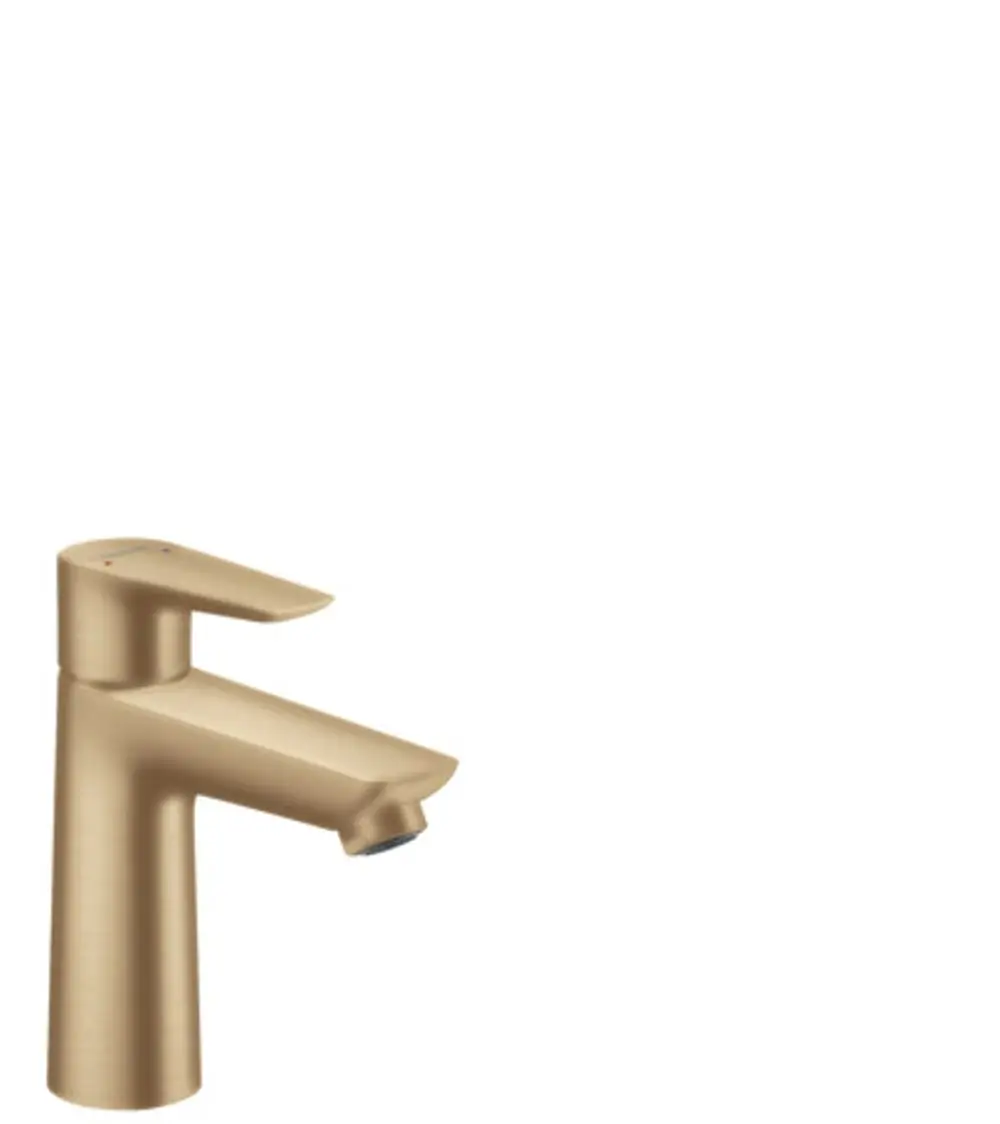 Waschtischmischer von Hansgrohe in gebürstetem Bronze-Finish. Einhebelbedienung und Auslauf mit Zugstangen-Ablaufgarnitur.